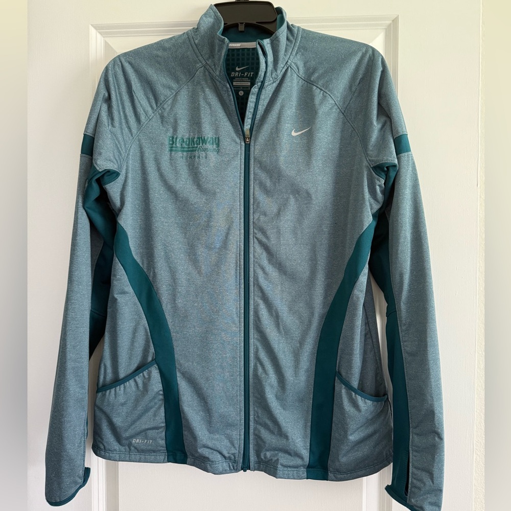 Nike Running (Hiking) Women’s Teal Dri-FIT Full-Zip  Jacket W/Pockets Thumbholes